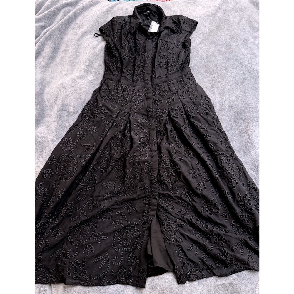 White House Black Market Eyelet Midi Shirtdress Womens 12 Black NWT 570324735 - Picture 3 of 7
